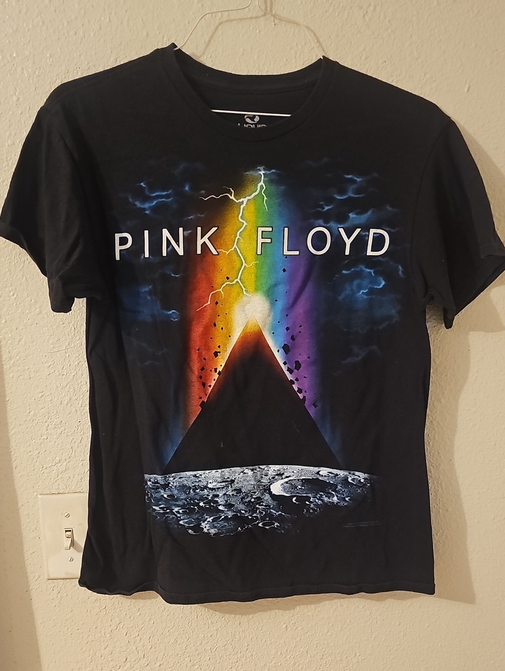 Pink Floyd Black Tee with Rainbow Prism Lightning Graphic